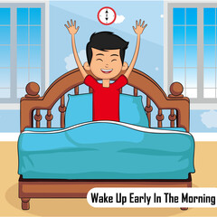 Vector illustration of boy waking up in the early morning.