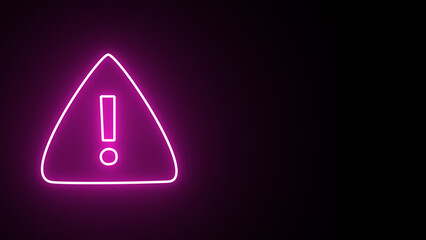 neon warning sign on black background. Warning icon. Danger warning attention sign with exclamation mark. Warning and exclamation marks. Triangle with exclamation mark.