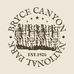 Bryce Canyon, Utah, USA Silhouette Postal Passport. Stamp Round Vector Icon. Design Travel Postmark.  © josepperianes