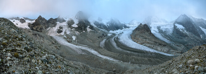 panorama of glaciers from Cabane du Mountet with Glacier du l'Obergabelhorn, Glacier Durand and...