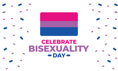 Celebrate Bisexuality Day. Bisexual Pride and Bi Visibility Day. Bisexual flag, September 23. Festival and parade. Poster, card, banner, template, background