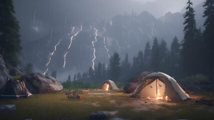 Travel Adventure Mountains Camping Hiking Hyper-realistic one generative AI