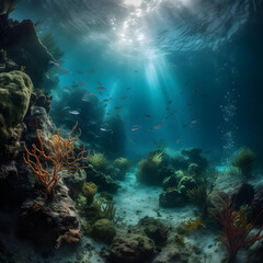 Naklejka na ściany i meble Underwater photography marine life colors textures dynami generative AI