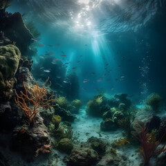 Fototapeta na wymiar Underwater photography marine life colors textures dynami generative AI