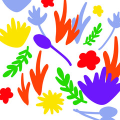 Fototapeta premium Digital png illustration of colourful flower shapes on transparent background