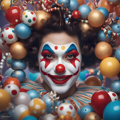Surrounded by people, a clown. Generative AI