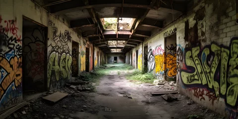 Foto op Plexiglas Urban decay abandoned buildings graffiti rust generative AI © NAWKO