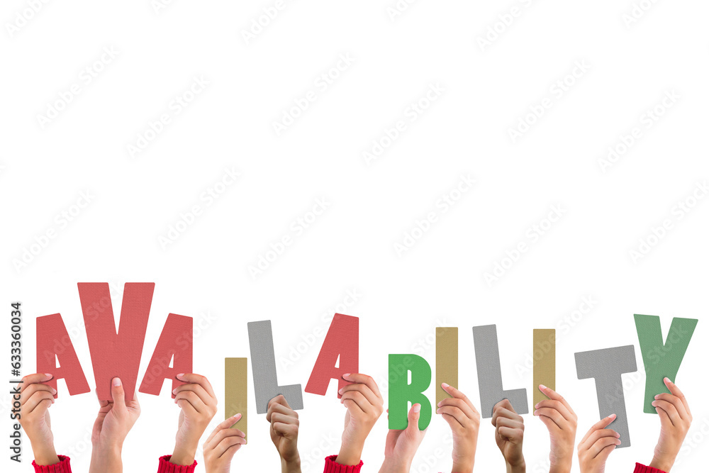 Aufkleber digital png photo of hands holding availability text with copy space on transparent background