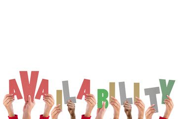 Digital png photo of hands holding availability text with copy space on transparent background