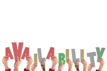 Digital png photo of hands holding availability text with copy space on transparent background