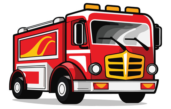 red fire truck emergency vehicle in modern flat style vector illustration