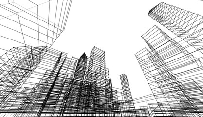 Modern city sketch 3d illustration