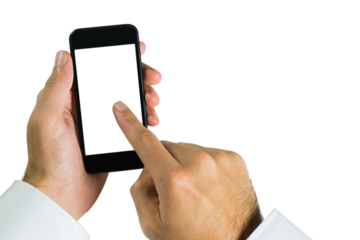 Digital png photo of caucasian man using smartphone with copy space on transparent background