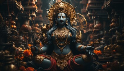Divine statue of a female god in Asia, India. Made in AI