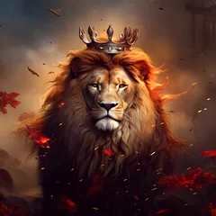 Tuinposter Lion of Judah, king lion, exuding strength and power, Ai Generation. © Design Musketeer