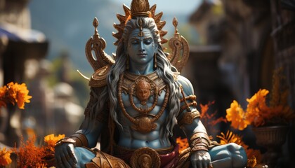 Fototapeta na wymiar Divine statue of the male god of Hinduism in Asia, India. Made in AI