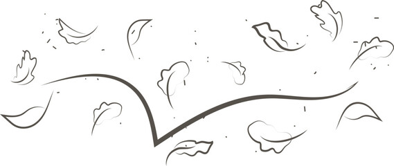 Outline drawing of a breath of wind.Wind blow set in line style.Wave flowing illustration with hand drawn doodle cartoon style.