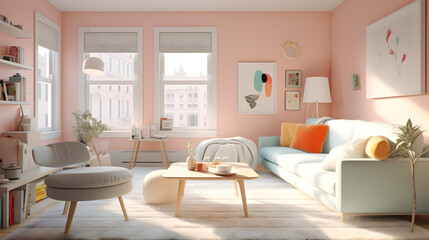 Colorful 3d living room background