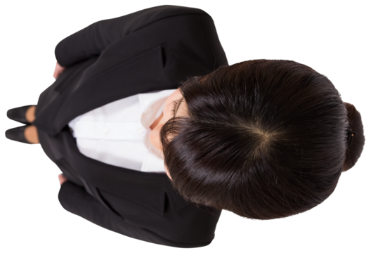 Digital png photo of high angle view of asian businesswoman standing on transparent background - Powered by Adobe