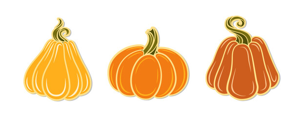 Colorful autumn pumpkins sticker set.