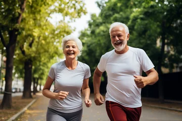 Zelfklevend Fotobehang senior couple jogging in park © damien