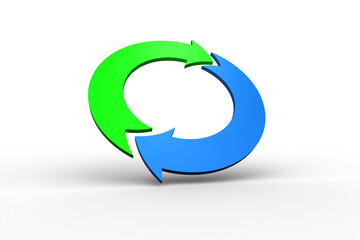 Digital png illustration of two green and blue arrows in circle on transparent background