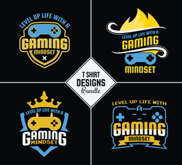 Obraz premium Vintage gaming t shirt design bundle set with creative motivation quote and vector shape