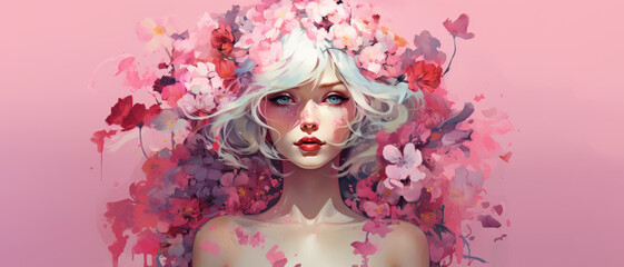 Abstract portrait of a girl in flowers. anime portrait.