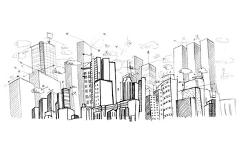 Digital png illustration of cityscape drawing on transparent background