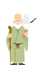 Cute and simple illustration of seven gods of good fortune Fukurokuju