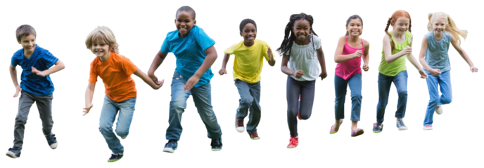 Digital png photo of diverse children running on transparent background