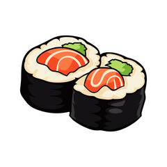 Vector Japanese cuisine sushi rolls isolated on white. Food sticker flat vector illustration