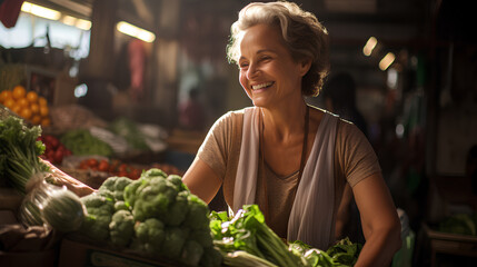 woman buying fresh vegetable at market