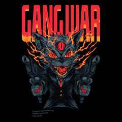 Gang War Cat Character Illustration