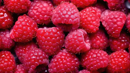 Raspberries background with drops of water, close up