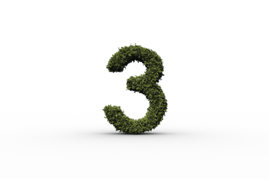 Digital png illustration of number 3 with grass on transparent background