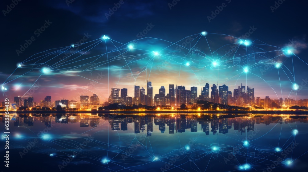 Aufkleber city and polygon connection with speed line technology. ai generative.
