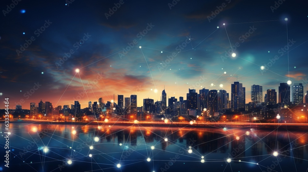 Poster city and polygon connection with speed line technology. ai generative.