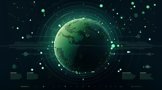 Digital green futuristic globe, viewed from space, in the solar system, in the stars, view of the earth, our planet, ai, cyber, eco, climate. AI generative.