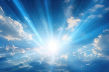 Naklejka na ściany i meble Beautiful blue sky with rays of light