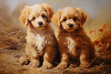 Fototapeta na wymiar Group portrait of adorable puppies. Generative ai