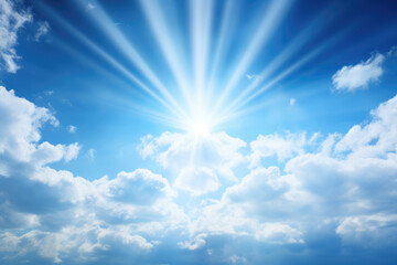 Naklejka na ściany i meble Beautiful blue sky with rays of light