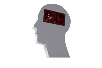 Digital png illustration of head with labyrinth on transparent background