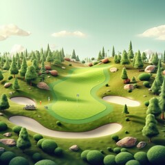 wiew of a golf course, as if it was picture of a real golf course with a nice golf course. Generative ai