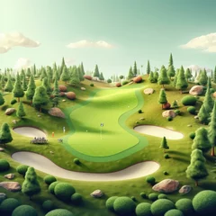 Fototapete Bereich wiew of a golf course, as if it was picture of a real golf course with a nice golf course. Generative ai