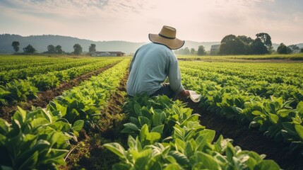 Sustainable agriculture. A farmer in a field. AI generative. - obrazy, fototapety, plakaty