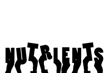 Digital png illustration of hands with nutrients text on transparent background