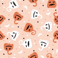 Fotobehang Seamless pattern with hand drawn pumpkins. Cute autumn pattern. Design for greeting card and invitation of seasonal fall holidays, halloween, thsanksgiving, harvest. © Anna Kubasheva