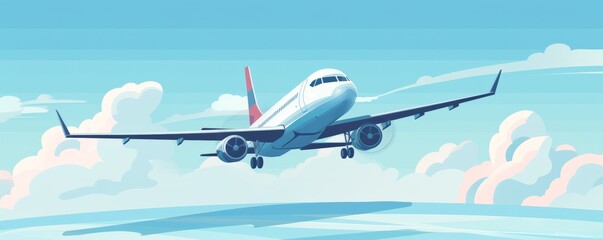 Passenger plane in the sky. Wide banner with copy space for text. AI generative.