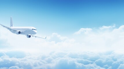 Passenger plane in the sky. Wide banner with copy space for text. AI generative.